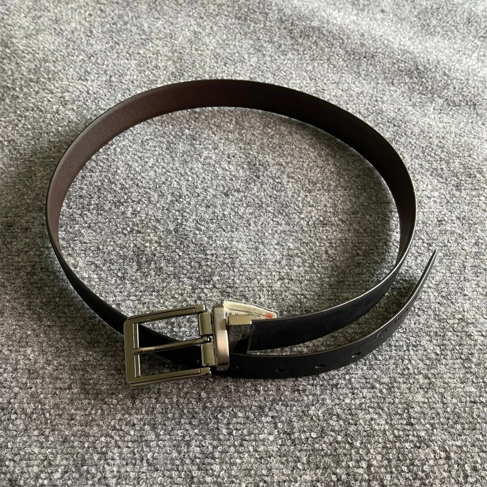 Mens Reversible Bonded Leather‎ Belt Black Brown Gunmetal Buckle Size 38 BJ02052